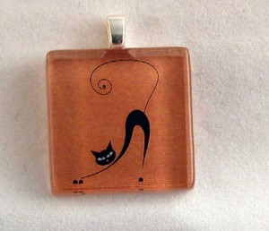 Black Cat fused glass pendant