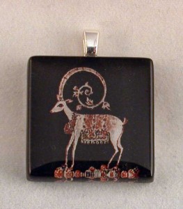 Hand painted antelope on fused glass pendant
