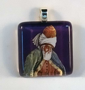 Maulana Rumi, fused glass pendant