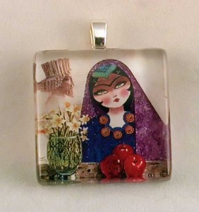 Norooz, persian painting fused glass pendant