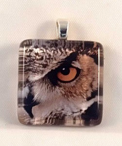Owl Eye, fused glass pendant