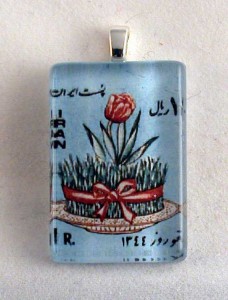 Persian old stamp fused glass pendant