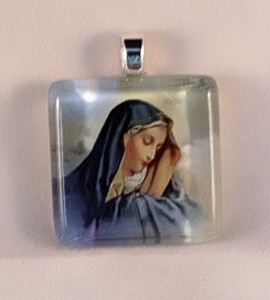 Praying Virgin Mary, fused glass pendant