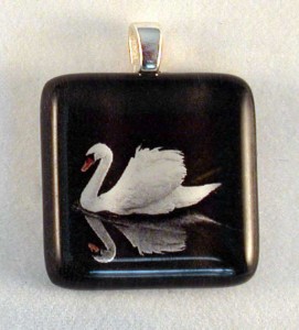 Swan fused glass necklace pendant