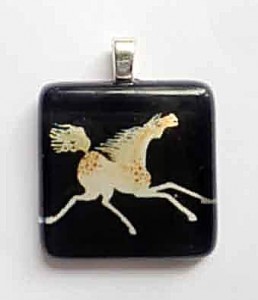 horse painting fused glass necklace pendant