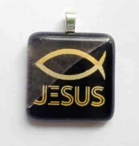 jesus fish fused glass necklace pendant