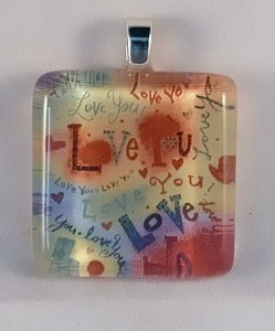 Colorful love design, fused glass pendant