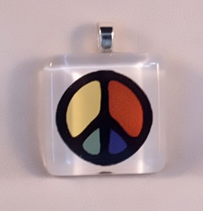 Colorful peace sign, fused glass pendant