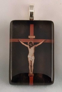 Cross, fused glass pendant