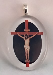 Cross, oval fused glass pendant