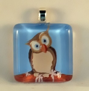 Curious owl, fused glass pendant