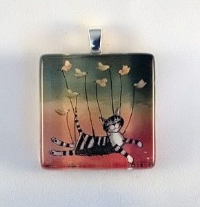 Dreaming cat, fused glass pendant
