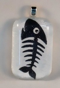 Fish skeleton, fused glass pendant