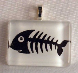 Fish skeleton fused glass pendant tile
