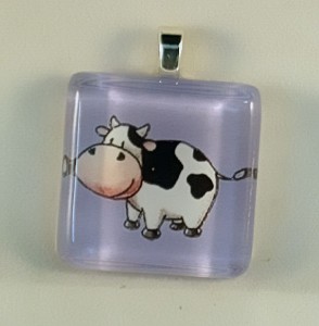 Happy cow, fused glass pendant