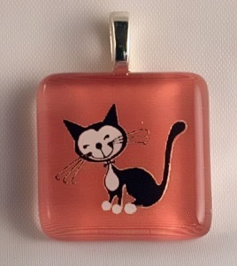 Kitty graphic fused glass pendant