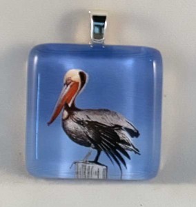 Louisiana Pelican, fused glass pendant
