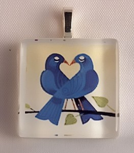Loving birds fused glass pendant