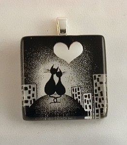 Loving cats, hand crafted fused glass pendant