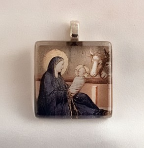 Mary and Jesus, hand crafted fused glass pendant