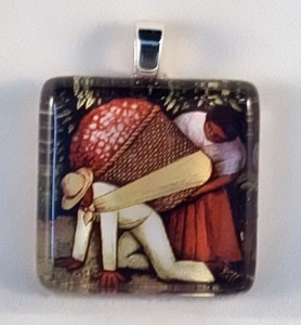 Mexican painting, fused glass pendant