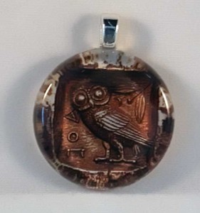Old Greek coin, fused glass pendant