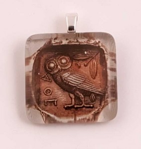 Old Greek coin image, fused glass pendant