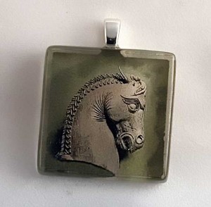 Persian horse head, fused glass pendant