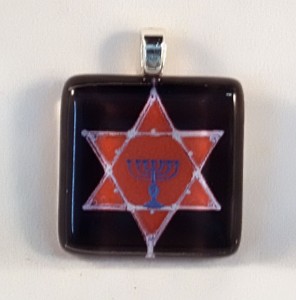 Pink Star of David, fused glass pendant