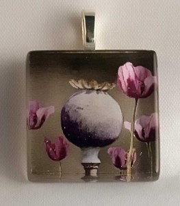 Poppy, flower fused glass pendant