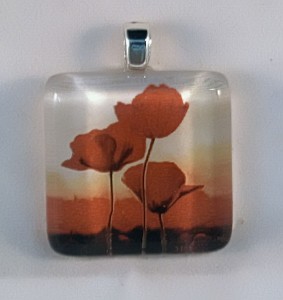 Red Tulip, fused glass pendant