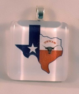 State of Texas and Longhorn, fused glass pendant