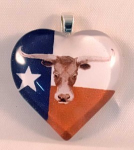 Texas Longhorn Heart, fused glass pendant