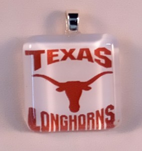 Texas Longhorns, fused glass pendant