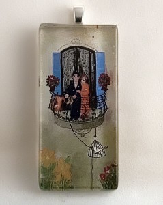 old painting art, fused glass pendant